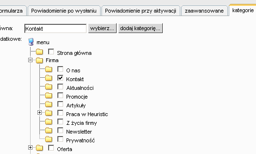 Przypisywanie formularza do kategorii w serwisie